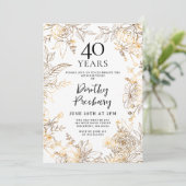 Invitation Gold White Floral 40e anniversaire de fête Invitat (Debout devant)