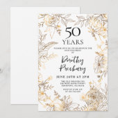 Invitation Gold White Floral 50e anniversaire de fête Invitat (Devant / Derrière)