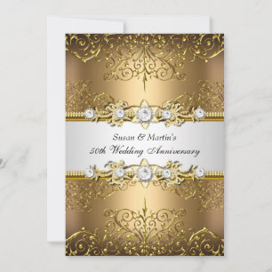 Invitation Gold White Floral Swirl 50e anniversaire Mariage