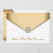 Invitation Gold White Girls First Holy Communion (Devant / Derrière)