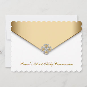 Invitation Gold White Girls First Holy Communion