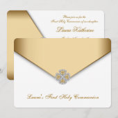 Invitation Gold White Girls First Holy Communion (Devant / Derrière)