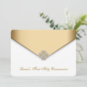 Invitation Gold White Girls First Holy Communion (Debout devant)