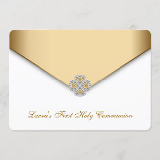 Invitation Gold White Girls First Holy Communion