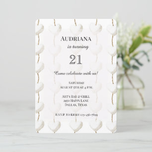 Invitation Gold White Hearts Boho Anniversaire