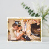 Invitation Gold & White Joyeux Noël Photo famille (Debout devant)