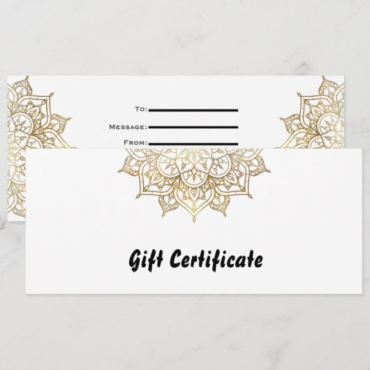 Invitation Gold & White Mandala Elegant Certificat Cadeau (Devant / Derrière)