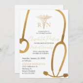 Invitation Gold White Nursing School Graduation Party (Devant / Derrière)