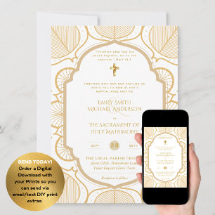 Invitation Gold White Ornate catholique Mariage de messe