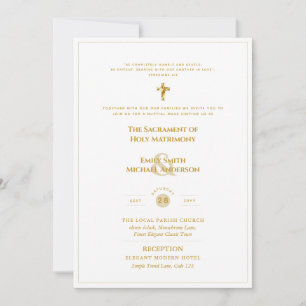 Invitation Gold White Ornate catholique Mariage de messe
