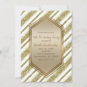 Invitation Gold White Parties scintillant Stripes Anniversair (Devant)