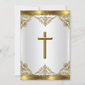 Invitation Gold White Pearl Damask Cross Baptism Christening (Dos)