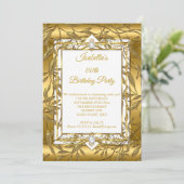Invitation Gold White Pearl Damask Floral fête d'anniversaire (Debout devant)