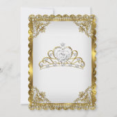 Invitation Gold White Pearl Lace Damask Tiara fête d'annivers (Dos)
