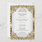 Invitation Gold White Pearl Lace Damask Tiara fête d'annivers (Devant)