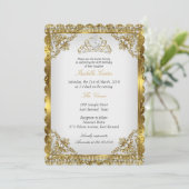 Invitation Gold White Pearl Lace Damask Tiara fête d'annivers (Debout devant)