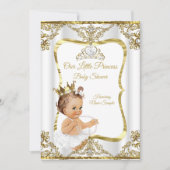 Invitation Gold White Pearl Princess Baby shower Brunette (Devant)