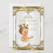 Invitation Gold White Pearl Princess Baby shower Brunette (Devant)