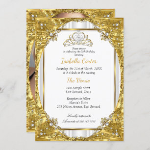 Invitation Gold White Pearl Tiara Photo Anniversaire