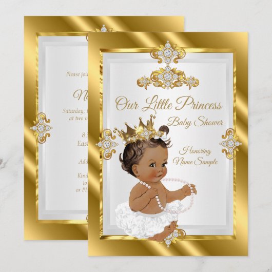 Invitation Gold White Princess Baby shower Ethnic (Devant / Derrière)