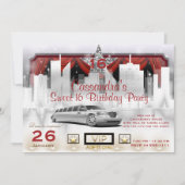Invitation Gold White & Red City Lights Limo fête d'anniversa (Devant)