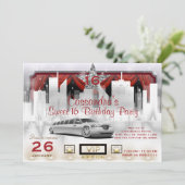Invitation Gold White & Red City Lights Limo fête d'anniversa (Debout devant)