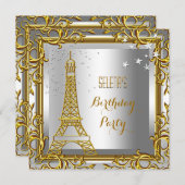 Invitation Gold White Silver Tour Eiffel Anniversaire (Devant / Derrière)