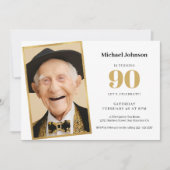 Invitation Gold White Simple Photo 90th Birthday Party (Devant)