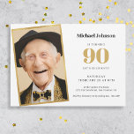 Invitation Gold White Simple Photo 90th Birthday Party<br><div class="desc">Gold White Simple Photo 90th Birthday Party Invitation. Fêtez un jalon dans le style avec notre design d'invitation qui allie harmonieusement simplicité et sophistication. La combinaison intemporelle de blanc et d'or donne le ton à une affaire élégante, assurant votre anniversaire d'étape est un événement vraiment classe. Le design comprend un...</div>