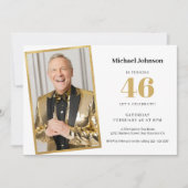 Invitation Gold White Simple Photo N'importe quel âge fête d' (Devant)