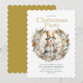 Invitation Gold White Snowman Green Party de Noël (Devant / Derrière)