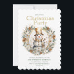Invitation Gold White Snowman Green Party de Noël<br><div class="desc">Invitation de Noël avec la peinture d'un bonhomme de neige blanc et doré encadré de pins,  de fleurs blanches et de verdure. Personnalisez avec vos informations de fête. Contactez-moi pour obtenir de l'aide sur vos personnalisations ou pour demander des produits Zazzle correspondants ou coordonnés supplémentaires pour votre groupe.</div>