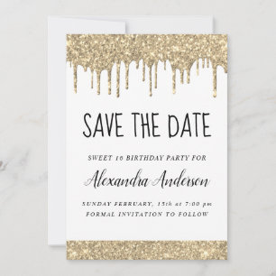 Invitation Gold White Sparkle Parties scintillant Sweet 16 En