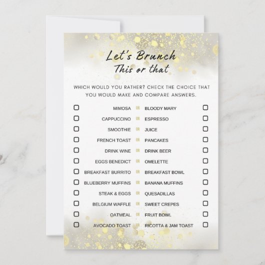 Invitation Gold White This or That Brunch Party Game (Devant)