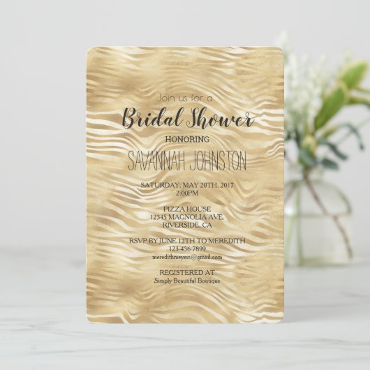 Invitation Gold White Zebra Imprimer douche nuptiale (Debout devant)