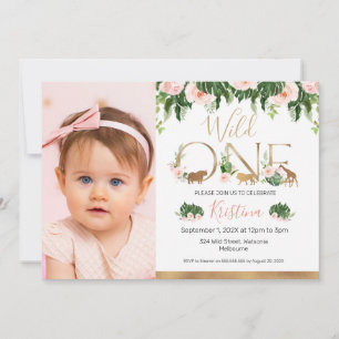 Invitation Gold Wild One Floral Safari photo d'anniversaire