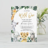 Invitation Gold Wild One Safari Jungle Animaux Baby shower (Debout devant)