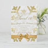 Invitation Gold Winter Glitter Bow Sweet 16 Birthday Party (Debout devant)