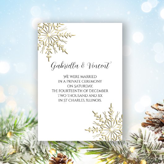 Invitation Gold Winter Snowflake Mariage privé / Elopement