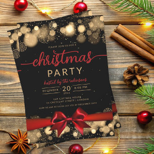 Invitation Gold Winter Wonderland Family Xmas Red Ribbon
