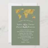 Invitation Gold World Map Destination Sage Green Wedding (Devant)