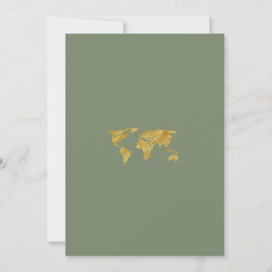 Invitation Gold World Map Destination Sage Green Wedding (Dos)
