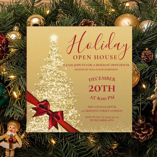Invitation Gold Xmas Noël Holiday Open House Invit