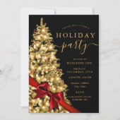 Invitation Gold Xmas Tree Red Bow Corporate Holiday Party  (Devant)