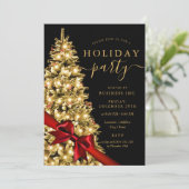 Invitation Gold Xmas Tree Red Bow Corporate Holiday Party  (Debout devant)