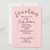 Invitation Golden 14th Birthday Golden Confetti On Blush Pink (Devant)