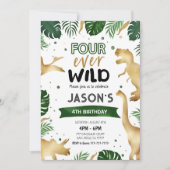 Invitation Golden 4th Dinosaur fête d'anniversaire (Devant)