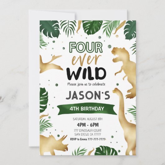 Invitation Golden 4th Dinosaur fête d'anniversaire (Devant)