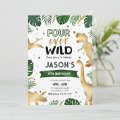 Invitation Golden 4th Dinosaur fête d'anniversaire (Debout devant)