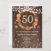 Invitation Golden 50e anniversaire grise de couronnes bois (Devant)